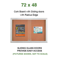 Indoor Enclosed Bulletin Cork Boards 72 x 48 with Sliding Glass Doors and RADIUS EDGE Cabinet Corners