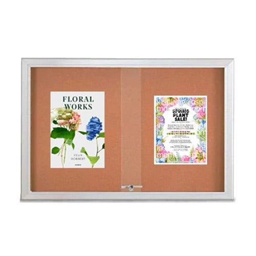 Indoor Enclosed Bulletin Cork Boards 84 x 24 with Sliding Glass Doors (with RADIUS EDGE)