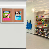 Indoor Enclosed Bulletin Cork Boards 84 x 30 with Sliding Glass Doors (with RADIUS EDGE)