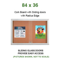 Indoor Enclosed Bulletin Cork Boards 84 x 36 with Sliding Glass Doors (with RADIUS EDGE)