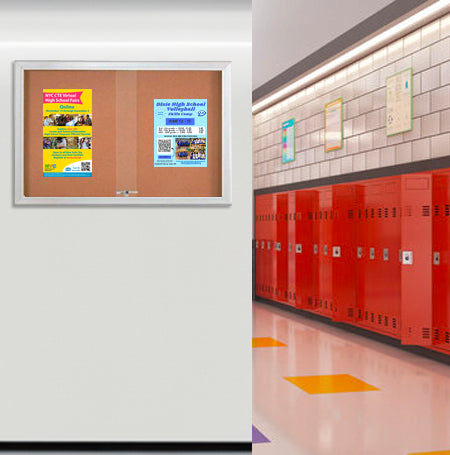 Indoor Enclosed Bulletin Cork Boards 84 x 36 with Sliding Glass Doors (with RADIUS EDGE)