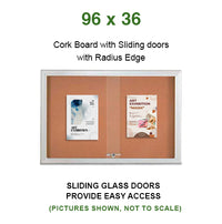 Indoor Enclosed Bulletin Cork Boards 96 x 36 with Sliding Glass Doors (with RADIUS EDGE)