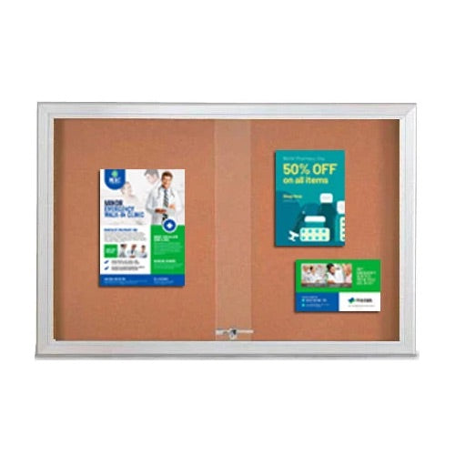 Indoor Enclosed Bulletin Cork Boards 96 x 48 with Sliding Glass Doors (with RADIUS EDGE)