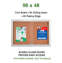 Indoor Enclosed Bulletin Cork Boards 96 x 48 with Sliding Glass Doors (with RADIUS EDGE)