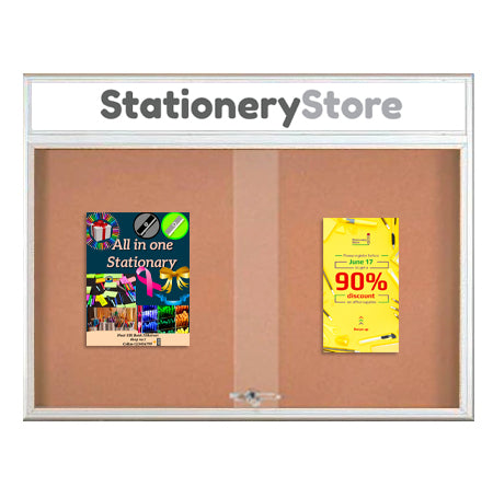 Indoor Bulletin Cork Boards 40x40 with Personalized Header (RADIUS EDGE) (Sliding Glass Doors)