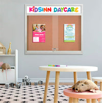 Indoor Bulletin Cork Boards 40x40 with Personalized Header (RADIUS EDGE) (Sliding Glass Doors)