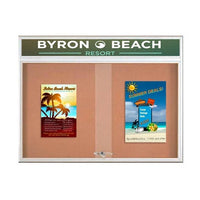 Indoor Bulletin Cork Boards 60x24 with Personalized Header (RADIUS EDGE) (Sliding Glass Doors)