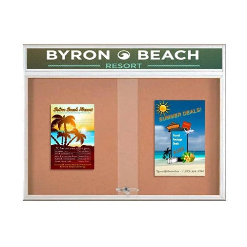 Indoor Bulletin Cork Boards 60x24 with Personalized Header (RADIUS EDGE) (Sliding Glass Doors)