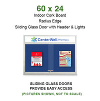 Indoor Bulletin Cork Boards 60x24 with Personalized Header (RADIUS EDGE) (Sliding Glass Doors)