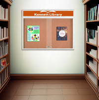 Indoor Bulletin Cork Boards 60x24 with Personalized Header (RADIUS EDGE) (Sliding Glass Doors)