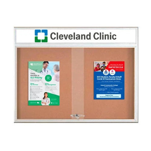 Indoor Bulletin Cork Boards 60x48 with Personalized Header (RADIUS EDGE) (Sliding Glass Doors)