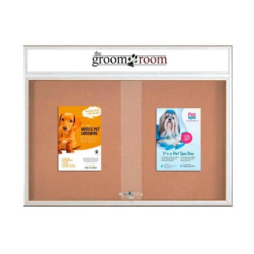 Indoor Bulletin Cork Boards 72x36 with Personalized Header (RADIUS EDGE) (Sliding Glass Doors)