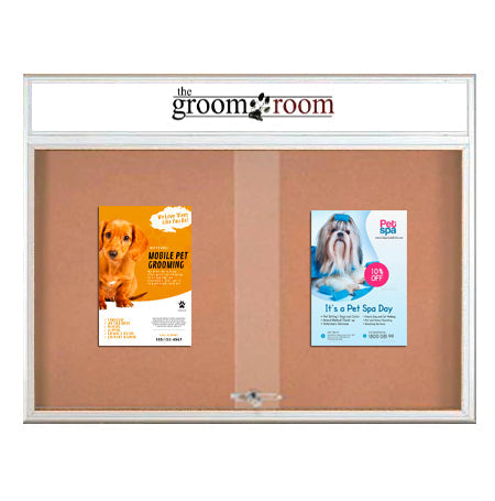 Indoor Bulletin Cork Boards 72x36 with Personalized Header (RADIUS EDGE) (Sliding Glass Doors)