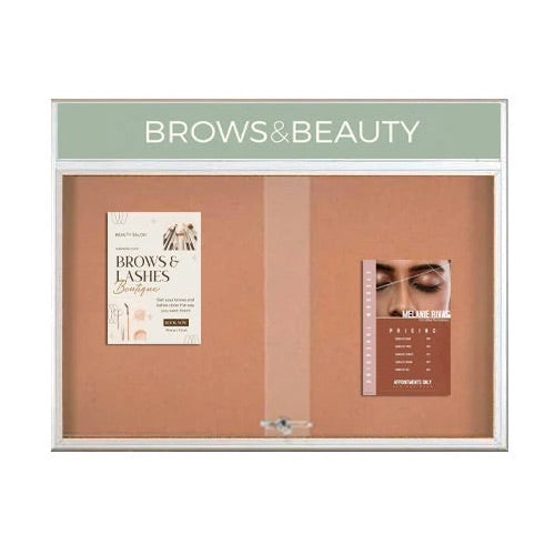 Indoor Bulletin Cork Boards 72x48 with Personalized Header (RADIUS EDGE) (Sliding Glass Doors)