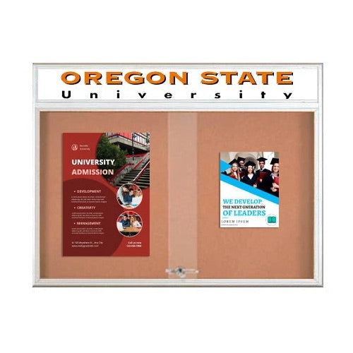 Indoor Bulletin Cork Boards 84x24 with Personalized Header (RADIUS EDGE) (Sliding Glass Doors)