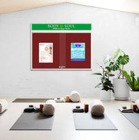 Indoor Bulletin Cork Boards 84x36 with Personalized Header (RADIUS EDGE) (Sliding Glass Doors)