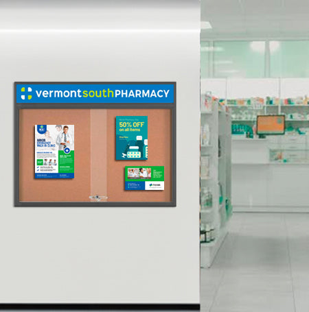 Indoor Bulletin Cork Boards 84x48 with Personalized Header (RADIUS EDGE) (Sliding Glass Doors)