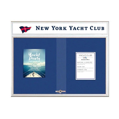 Indoor Bulletin Cork Boards 96x24 with Personalized Header (RADIUS EDGE) (Sliding Glass Doors)