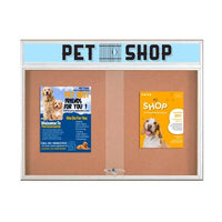 Indoor Bulletin Cork Boards 96x30 with Personalized Header (RADIUS EDGE) (Sliding Glass Doors)