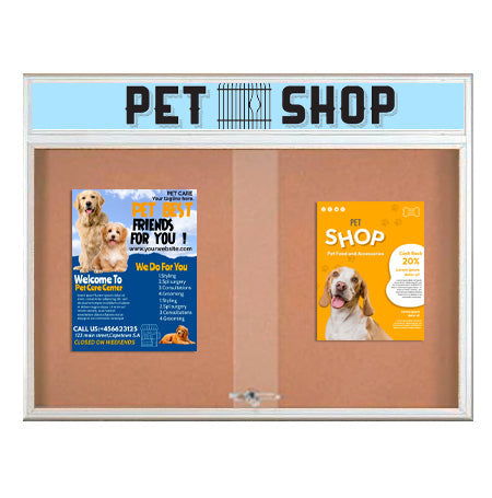 Indoor Bulletin Cork Boards 96x30 with Personalized Header (RADIUS EDGE) (Sliding Glass Doors)
