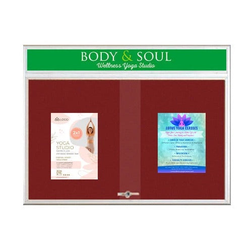 Indoor Bulletin Cork Boards 96x36 with Personalized Header (RADIUS EDGE) (Sliding Glass Doors)