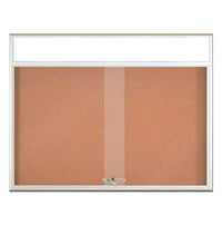72 x 30 Indoor Bulletin Cork Boards with Personalized Header & Lights (RADIUS EDGE) (2 Sliding Glass Doors)