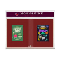 60 x 24 Indoor Bulletin Cork Boards with Personalized Header & Lights (RADIUS EDGE) (2 Sliding Glass Doors)