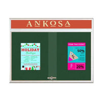 60 x 30 Indoor Bulletin Cork Boards with Personalized Header & Lights (RADIUS EDGE) (2 Sliding Glass Doors)