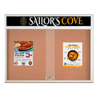 60 x 40 Indoor Bulletin Cork Boards with Personalized Header & Lights (RADIUS EDGE) (2 Sliding Glass Doors)