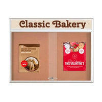 72 x 48 Indoor Bulletin Cork Boards with Personalized Header & Lights (RADIUS EDGE) (2 Sliding Glass Doors)