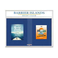 84 x 24 Indoor Bulletin Cork Boards with Personalized Header & Lights (RADIUS EDGE) (3 Sliding Glass Doors)