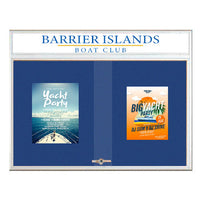 84 x 24 Indoor Bulletin Cork Boards with Personalized Header & Lights (RADIUS EDGE) (3 Sliding Glass Doors)