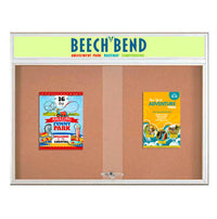 96 x 24 Indoor Bulletin Cork Boards with Personalized Header & Lights (RADIUS EDGE) (3 Sliding Glass Doors)