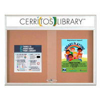 96 x 36 Indoor Bulletin Cork Boards with Personalized Header & Lights (RADIUS EDGE) (3 Sliding Glass Doors)