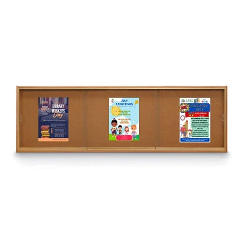 Sliding Glass Doors Indoor 96x36 Enclosed Bulletin Boards (Wood Framed)