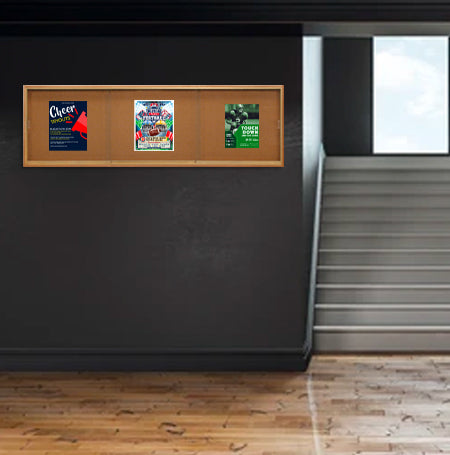 Sliding Glass Doors Indoor 96x36 Enclosed Bulletin Boards (Wood Framed)