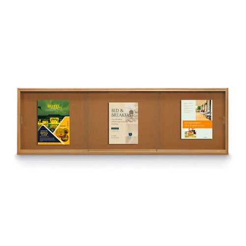 Sliding Glass Doors Indoor 96x48 Enclosed Bulletin Boards (Wood Framed)