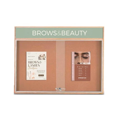 40 x 40 Indoor Enclosed Wood Bulletin Boards with Sliding Glass Doors and Message Header