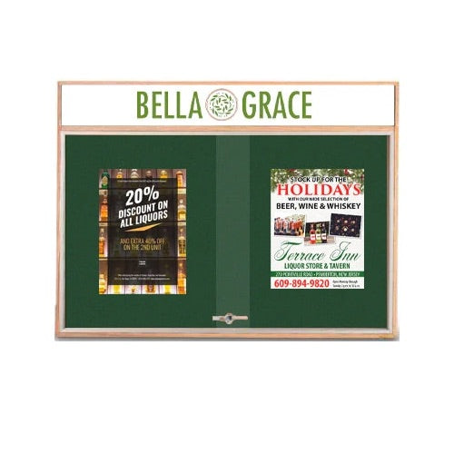 48 x 36 Indoor Enclosed Wood Bulletin Boards with Sliding Glass Doors and Message Header