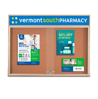 60 x 24 Indoor Enclosed Wood Bulletin Boards with Sliding Glass Doors and Message Header