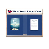 60 x 40 Indoor Enclosed Wood Bulletin Boards with Sliding Glass Doors and Message Header