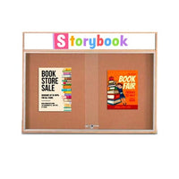 72 x 30 Indoor Enclosed Wood Bulletin Boards with Sliding Glass Doors and Message Header
