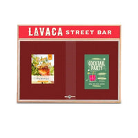 72 x 36 Indoor Enclosed Wood Bulletin Boards with Sliding Glass Doors and Message Header