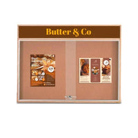 72 x 48 Indoor Enclosed Wood Bulletin Board Display Case with Sliding Glass Doors and Your Message Header