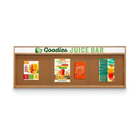 84 x 24 Indoor Enclosed Wood Bulletin Boards with Sliding Glass Doors and Message Header