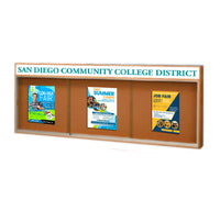 84 x 36 Indoor Enclosed Wood Bulletin Boards with Sliding Glass Doors and Message Header