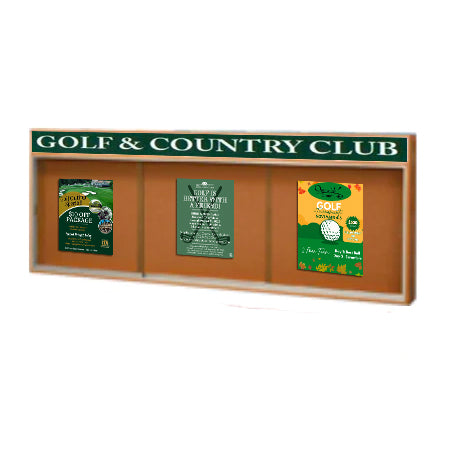 96 x 24 Indoor Enclosed Wood Bulletin Boards with Sliding Glass Doors and Message Header