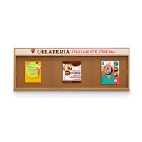 96 x 48 Indoor Enclosed Wood Bulletin Boards with Sliding Glass Doors and Message Header