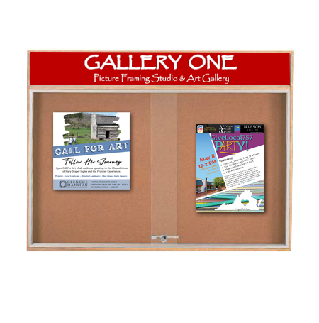 50x40 Indoor Enclosed Wood Enclosed Bulletin Boards with Sliding Glass Doors Header + Lights