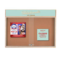 60x40 Indoor Enclosed Wood Enclosed Bulletin Boards with Sliding Glass Doors Header + LED Lights